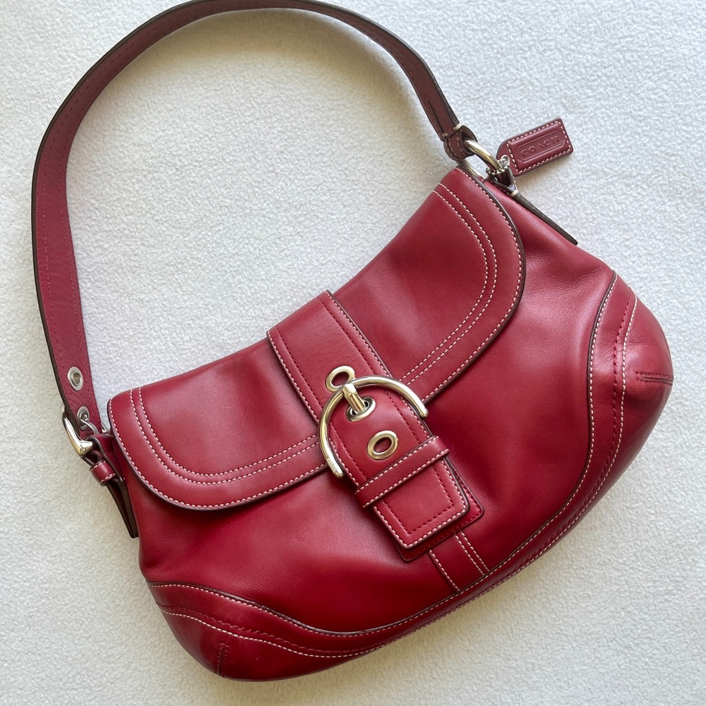 Rare Red Soho Buckle Flap Large Hobo Shoulder Bag